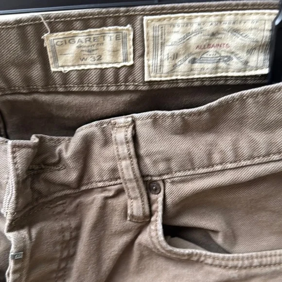 All Saints Cigarette Brown Slim Fit Jeans with Classic Denim Texture - Picture 2 of 10